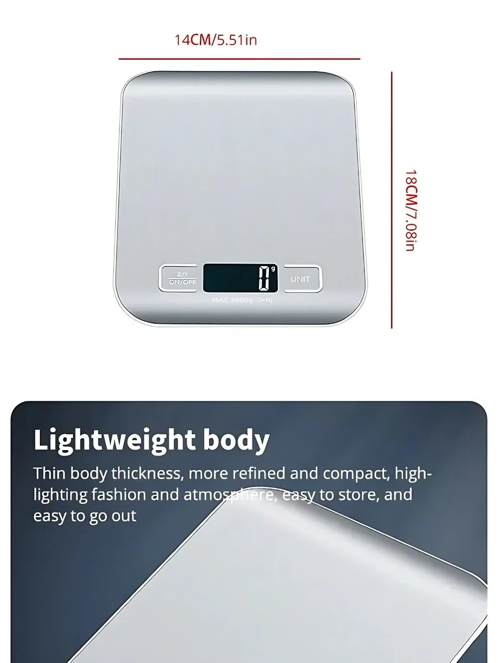 Stainless Steel Digital Kitchen Scale — 5kg Capacity, 1g Precision