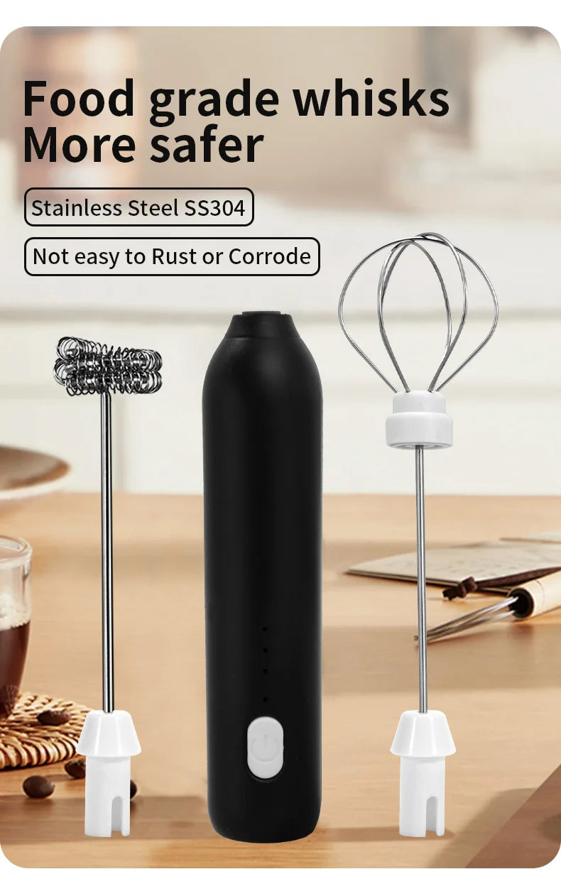 Rechargeable Electric Milk Frother — 3-Speed Handheld Whisk