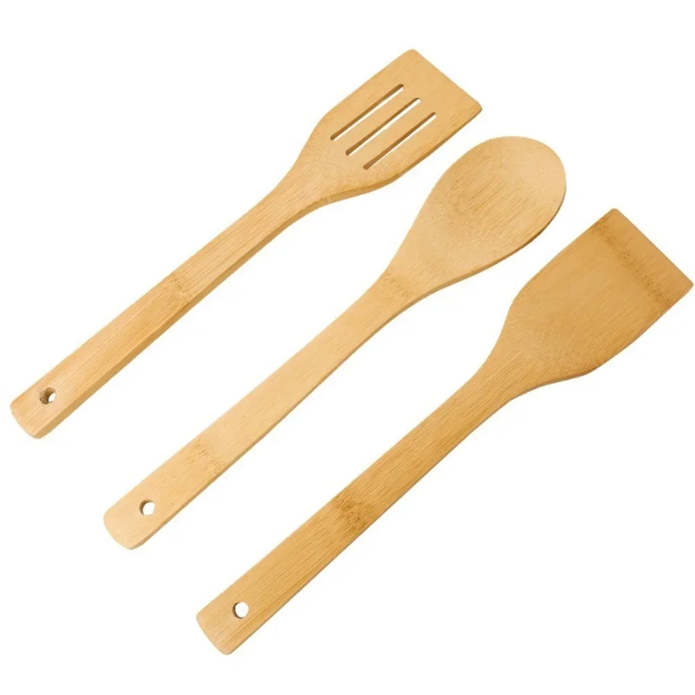 Bamboo Cooking Utensil Set — 3 Piece, Non-Stick Safe