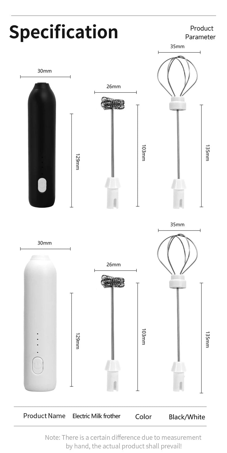 Rechargeable Electric Milk Frother — 3-Speed Handheld Whisk