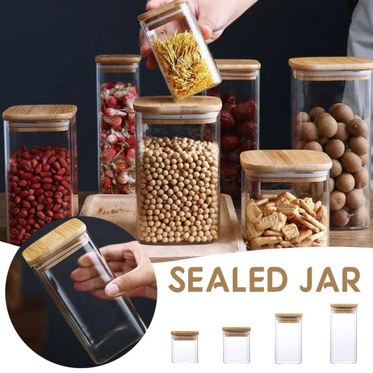 Airtight Glass Storage Jar with Wooden Lid