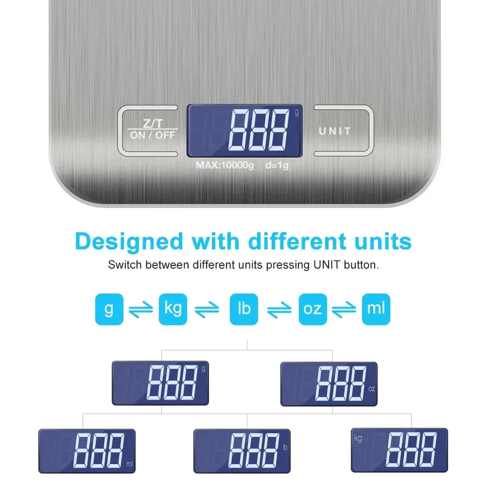 Stainless Steel Digital Kitchen Scale — 5kg Capacity, 1g Precision