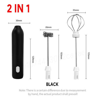 Rechargeable Electric Milk Frother — 3-Speed Handheld Whisk