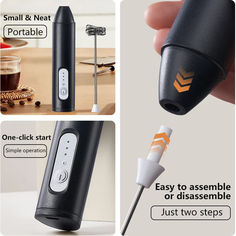 Rechargeable Electric Milk Frother — 3-Speed Handheld Whisk