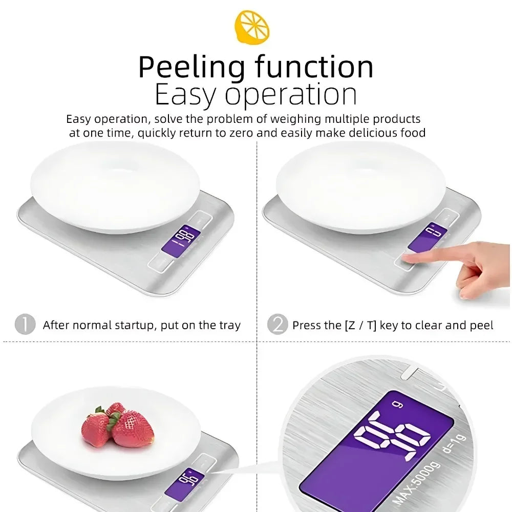 Stainless Steel Digital Kitchen Scale — 5kg Capacity, 1g Precision