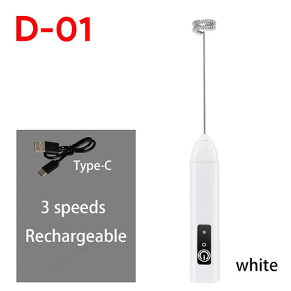 Rechargeable Electric Milk Frother — 3-Speed Handheld Whisk