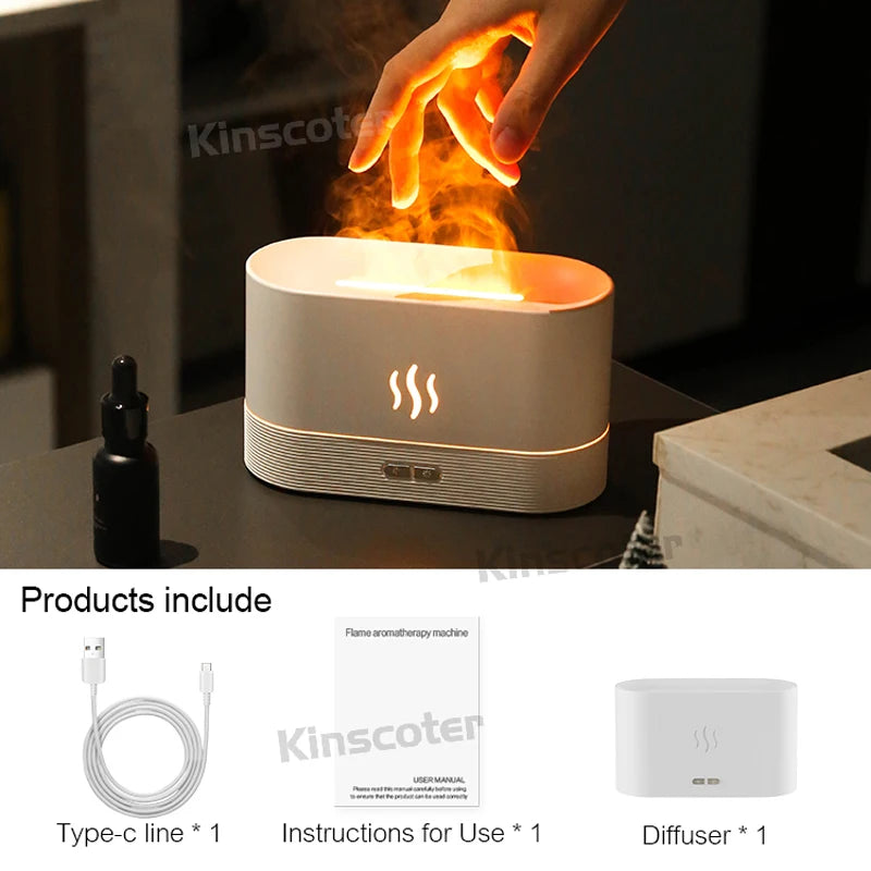 Flame-Effect Aroma Diffuser — 180ml, 7-Colour Light