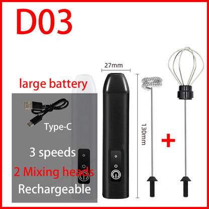 Rechargeable Electric Milk Frother — 3-Speed Handheld Whisk
