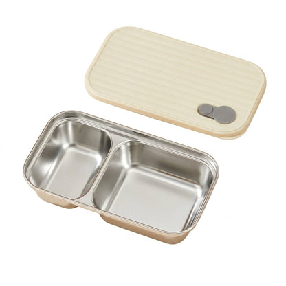 B-Style beige 600ml stainless steel lunch box on white background