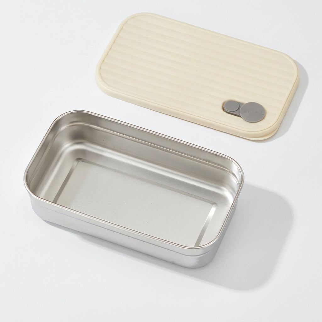 B-Style beige 700ml stainless steel lunch box on white background
