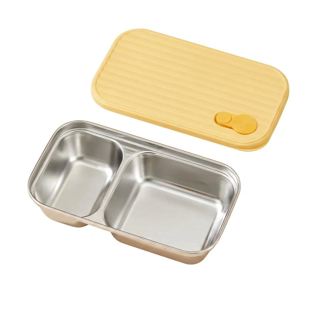 B-Style yellow 600ml stainless steel lunch box on white background