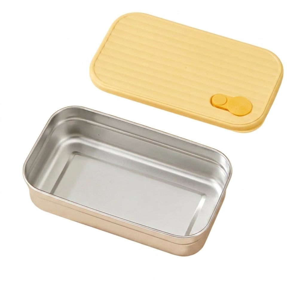B-Style yellow 700ml stainless steel lunch box on white background