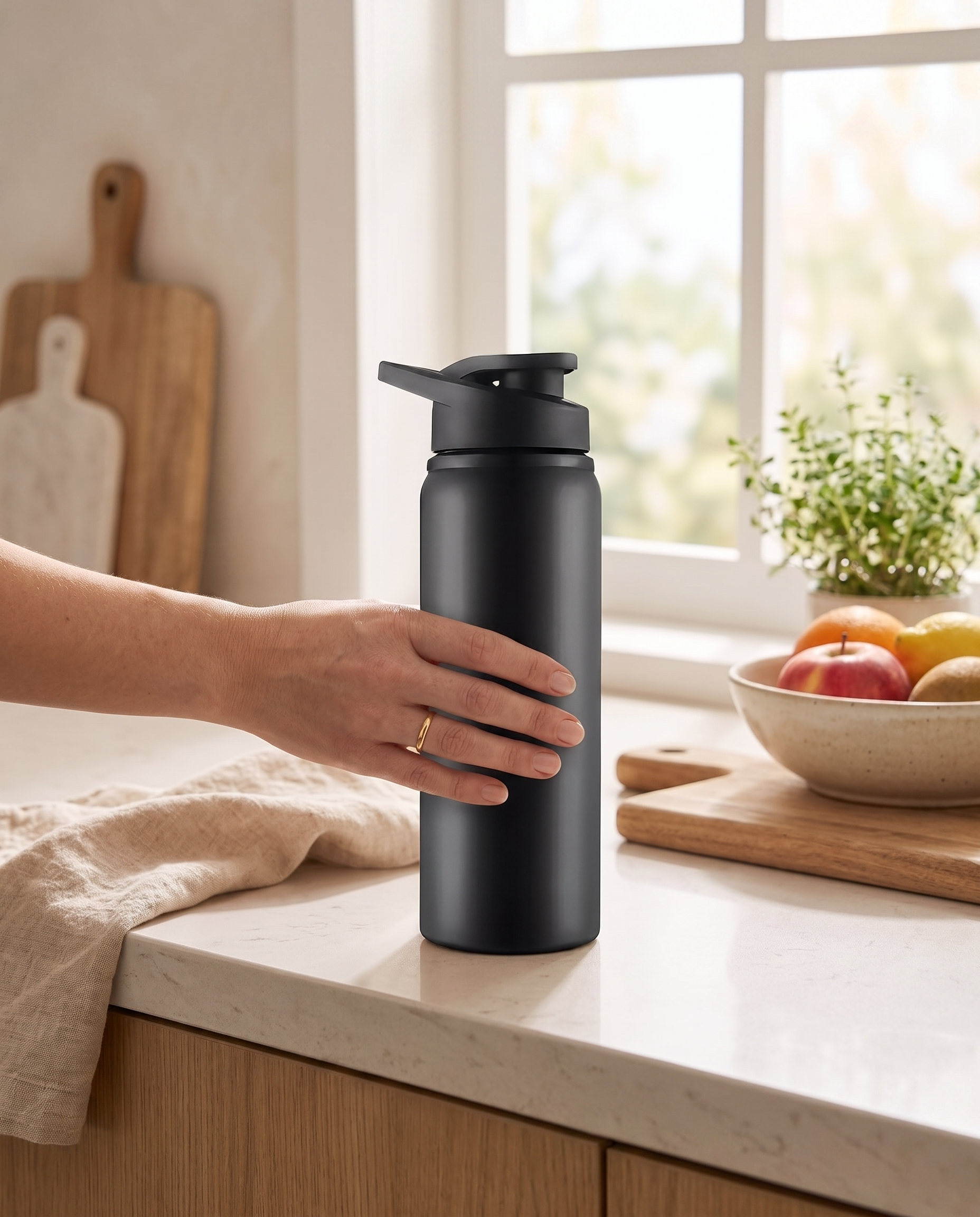 Detoxo reusable aluminium water bottle lifestyle
