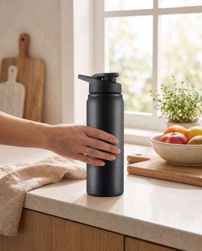 Detoxo reusable aluminium water bottle lifestyle