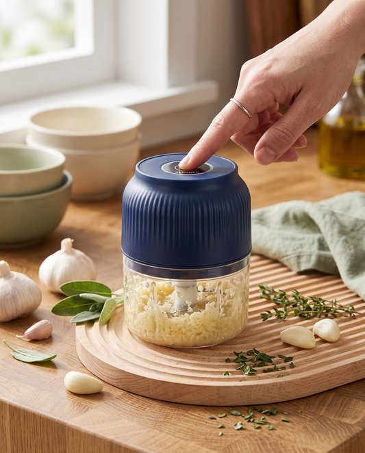 Mincing garlic with the mini electric food chopper
