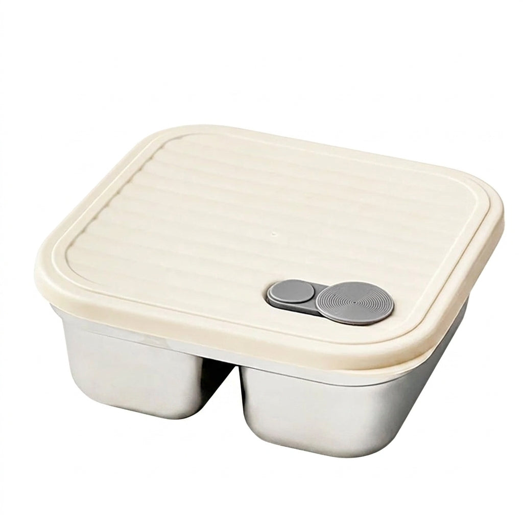 Beige 600ml stainless steel lunch box on white background