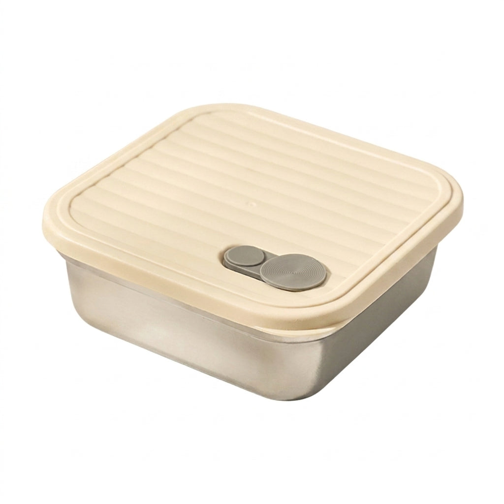 Beige 650ml stainless steel lunch box on white background