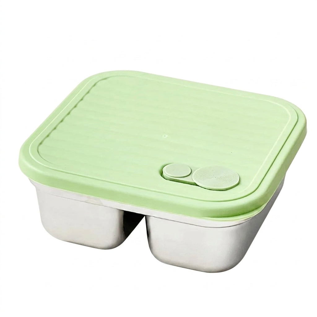 Green 600ml stainless steel lunch box on white background