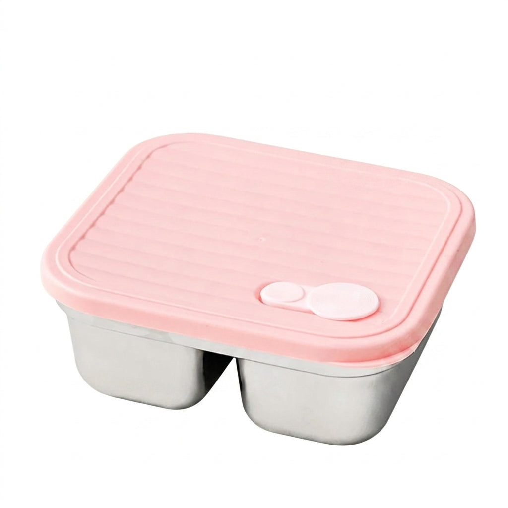 Pink 600ml stainless steel lunch box on white background
