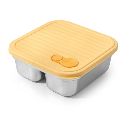 Yellow 600ml stainless steel lunch box on white background