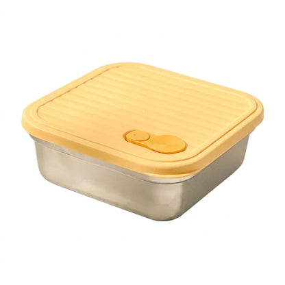 Yellow 650ml stainless steel lunch box on white background